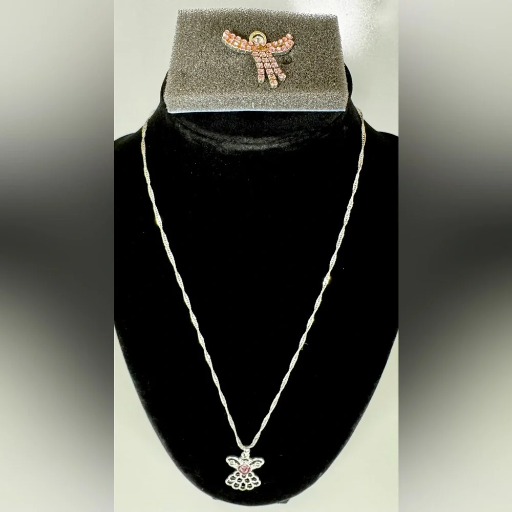 Avon June Birthstone Angel Pin & Necklace Set #1158